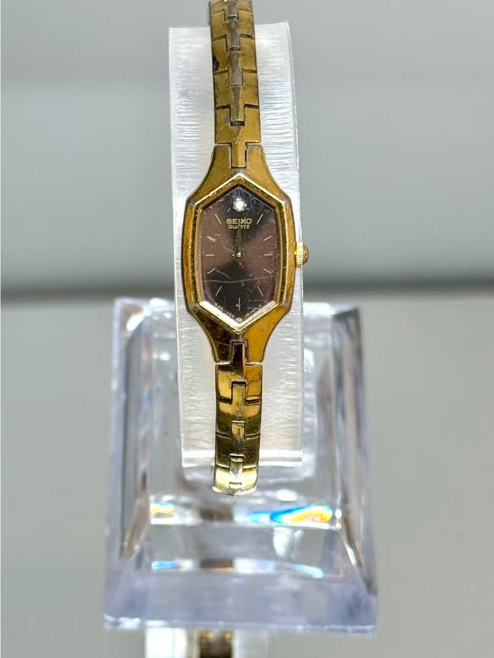 Vintage Seiko Women’s Quartz Gold Tone Watch 12mm Brown Dial New Battery Runs